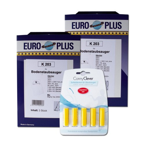 Euro Plus K 203/2 2er Pack K&auml;rcher Staubsaugerbeutel und 5 Conny Clever Duftstaebchen
