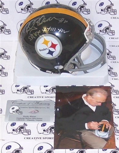 Rocky Bleier Autographed/Hand Signed Pittsburgh Steelers Mini Helmet