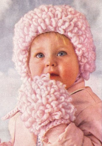Vintage Crochet PATTERN to make - Loopy Baby Cap Hat Bonnet Mittens. NOT a finished item. This is a pattern and/or instructions to make the item only.
