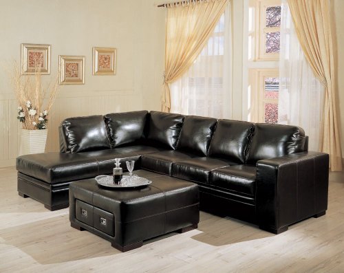 Contemporary Style Roma Collection Leather Media Sectional Sofa