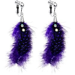 Handcrafted Foxy Purple Natural Feather Clip On Earrings