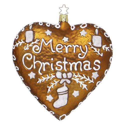 Inge-glas 68180-1 Lebkuchen-Herz Merry Christmas, 15.5 cm, Glasornament, mundgeblasen und handbemalt