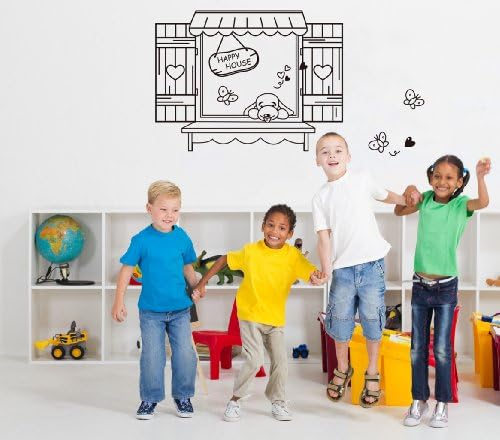 Newdecor Home Decorative Mural Vinyl Happy House Black Window Frame Kids Nursery Room Peel & Stick Wall Poster Decal Paper