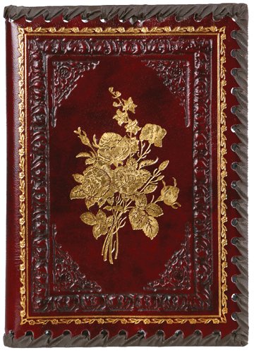 Gold Roses Refillable Leather Journal with Embossed Roses Design, Ivory Sheets, Lined, 6x8