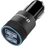 +LIFEGUARD Dual USB Car Charger 2.1A with +IQ Technology (Black)