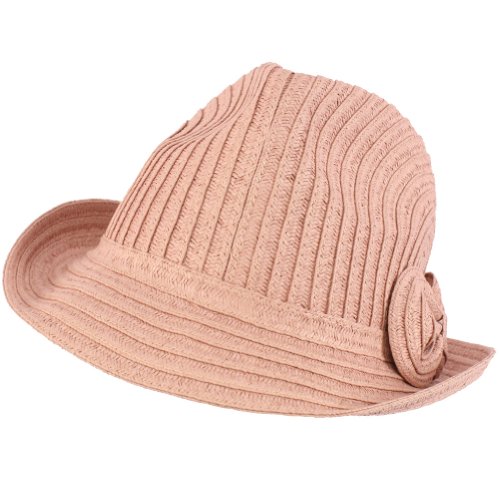 Ladies Summer Braid Ribbon Bow Fedora Trilby Hat Pink