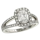 Cushion Cut and Pave Diamond Engagement Ring 1.53cttw