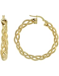 10K Gold Snap-Post Italian Hoop Earrings, Vine Braid © Tubing w/ Two-tone Textured Finish 1 1/2" (40 mm) round