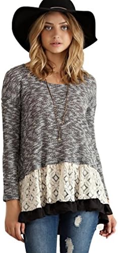 Entro Women's Boho Lace Color Block Sweater (Black, Medium)