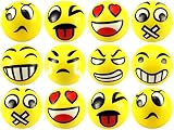 Emoji Inflatable Beach Balls - Set of 12 Emoji Face Yellow Foam Soft Stress Novelty Toy Balls (2.5 inches)