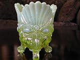 Solid Vaseline Opalescent Carnival Luster Eyewinker Spooner Vase