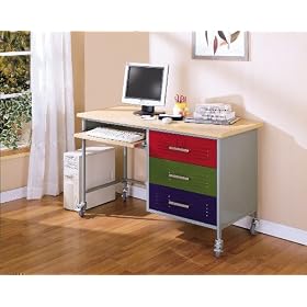 Kids Computer Desk with Changeable Drawer Panel in Silver Finish by Powell