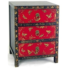 Unique Japanese Chinese Asian Oriental - 24 Red and Black Lacquerd End Table Nightstand...