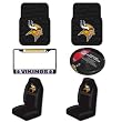 NFL Minnesota Vikings 6 PC Auto Accessories Combo Kit - Rubber Floor Mats, Seat Covers, Steering Wheel Cover and Chrome License Plate Frame