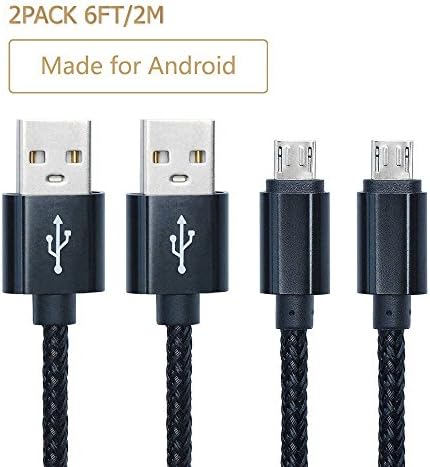 Micro USB Cable,[2-Pack] 6''ft/2m premium Durable Nylon Braided Tangle-free High Speed Data Sync Charger cord with Aluminum Heads for Android Samsung HTC Motorola LG Sony Blackberry and More (Black)