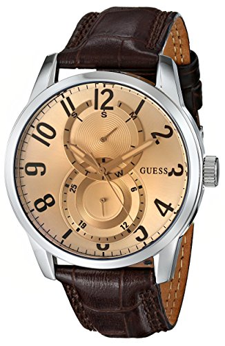 GUESS Men's U10646G1 Brown Retro Crocodile-Grained Leather Strap Watch