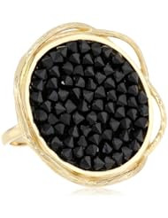 Sterling Silver Genuine Swarovski Elements Black Crystal Rock Scalloped Border Ring, Size 7