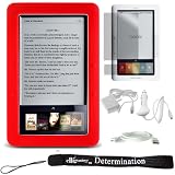 Premium Grade Barnes & Noble Nook Silicone Skin Cover Case (RED) + 4-inch eBigvalue(TM) Determination Hand Strap