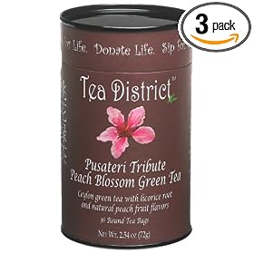 Tea District Pusateri Tribute Peach Blossom Green Tea, 36-Count, 2.54 Ounce Units (Pack of 3)