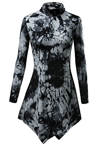 DJT Womens Turtleneck Long Sleeve Flared Hankerchief Hem Tunic