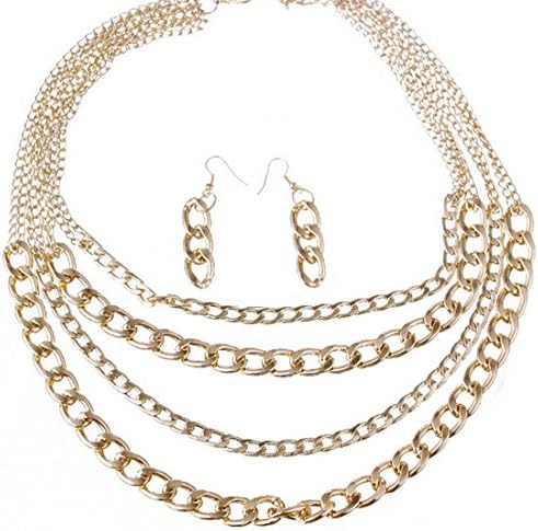 OVERMAL Women Vintage Punk Multilayer Golden Chain Pendant earring set