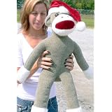 Christmas Plush Sock Monkey - Big Plush 28 Stuffed Toy Wears Santa Hat- Color: Gray -... by BigPlush