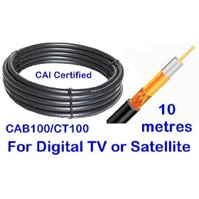 10m Low Loss Webro black WF100 Digital Satellite Coax with 10 free cable clips