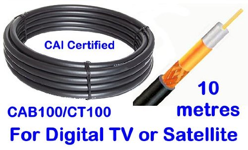 10m Low Loss Webro black WF100 Digital Satellite Coax with 10 free cable clips