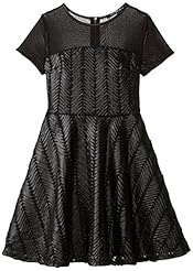 Girls Faux-Leather/Polyester Chevron Print Mesh  Dress