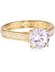 18k Yellow Gold Plated Sterling Silver Simulated Diamond Solitaire Ring, Size 7