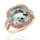 Green Amethyst, Pink Tourmaline and Diamond Ring