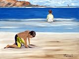 Boys on the Beach Original Signed Acrylic Painting