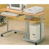 Beech Silver Finish Computer Desk Workstation w Keyboard Tray by visiondecor Furniture