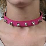 Pink Spiked Leather Choker