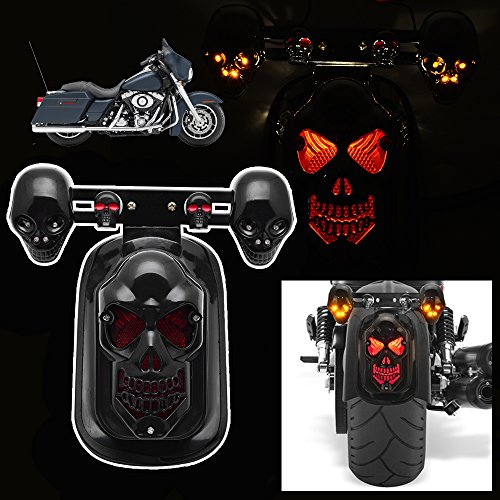 Motorcycle Skull Rear Lamp Brake Lights 12V LED Turn Signal Stop Tail...