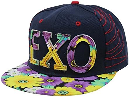 Alwin New Bold Floral Exo Vogue Sunhat Baseball Cap Dancing Hop-pop Brim Hat Navy