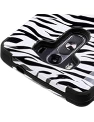 Wireless: myLife Luxury Black + Skeleton White {Zebra Print Design} Dual Layered 3 Piece Case for the LG G3 Smartphone (2 Piece Outer Rubberized Snap On Protector Shell + Internal Silicone SECURE-Grip Bumper Gel) - myLife Brand Products
