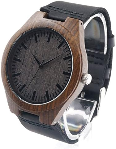 Affute Men's Qaurtz Wristwatches Handmade Blue Painted Wood Watches with Leather Band