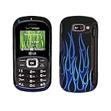Black Blue Flame Rubberized Snap on Design Hard Case Faceplate for Verizon  ....