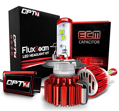 OPT7 LED Headlight Bulbs w/ Clear Arc-Beam Kit – H4 (9003) – 80w 7,000Lm 6K Cool White CREE – 2 Yr Warranty