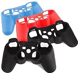 4in1 Combo Set Black x 2, Blue, Red Soft Silicone Skin Protector Cover Case Combo for Sony Playstaion PS3 Controller