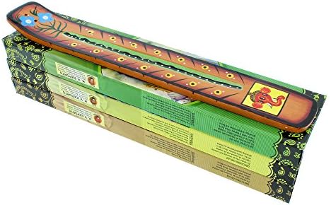 Zen Mood Incense Gift Pack - 3 Boxes of Assorted Indian God Incense and 1 Hand Painted Incense Holder with Ganesh Design - Sienna