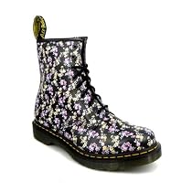 Dr Martens 8 EyeLet 1460 W Black Mini Tydee Flower Womens Leather Boots