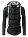 Doublju Men's Long Sleeve Casual Hood Zip-up Inner Color Blocked Check Shirt