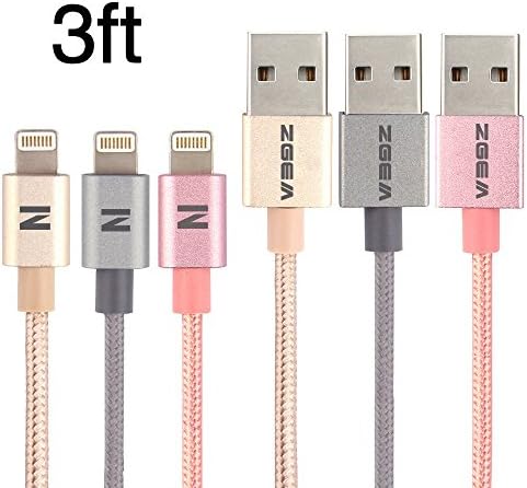 ZGEM 3Pack 3FT Nylon Braided Data Sync Charging Cable Cord For iPhone 7, 7 plus, 6, 5, iPad Air Mini Pro on iOS10 (Mix Color)