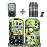 [3in1 Bundle- Case + Screen Protector Film + Bag] Rubberized Green Hawaiian Flower Snap on Design Case Hard Case Skin Cover Faceplate for Samsung Intensity 2 U460