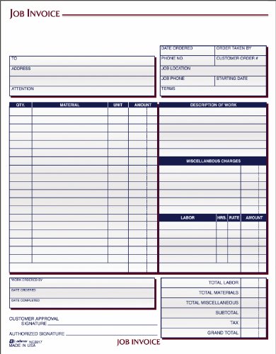 Adams Job Invoice Unit Set, 8.5 x 11.44 Inch, 2-Part,