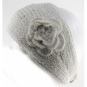 Buy 100% Handmade Thin Knit Flower Headband best for Ponytail Styling, White by NYGIftStop Headband