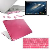 Skque Pink Crystal Plastic Hard Case + Clear Display Screen Protector Guard + Pink Soft Silicone Keyboard Skin Cover + Port Anti-dust Plug Cover for Apple MacBook Pro 13.3" with Retina display