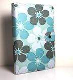 Blue White Daisy Flower Design Fabric Leather Padfolio Cover Case with Interior Compartment for Amazon Kindle 3 Kindle3 Wifi /3g Latest Version Ebook Reader